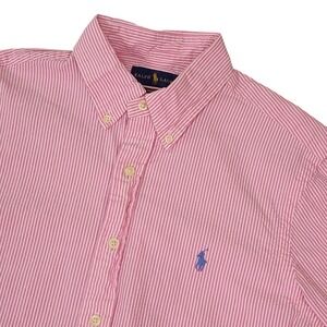 Ralph Lauren Mens Seersucker Short Sleeve Button Down Shirt Pink White Stripe M